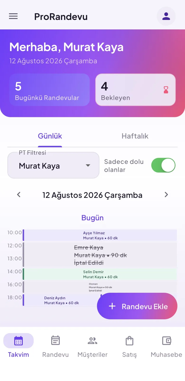 Günü planla mobil uygulama ekranı